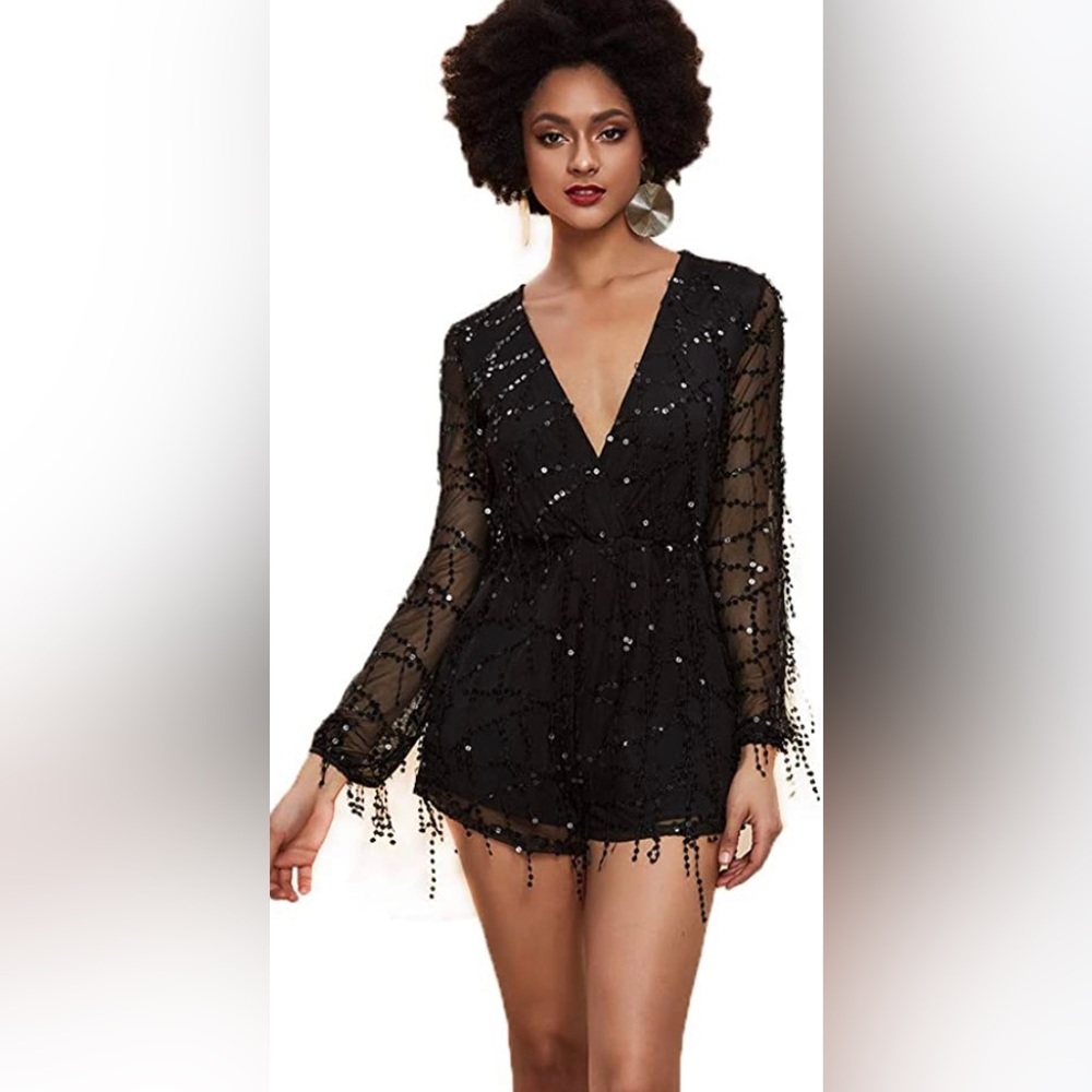 Miss Ord sheer sleeve black romper